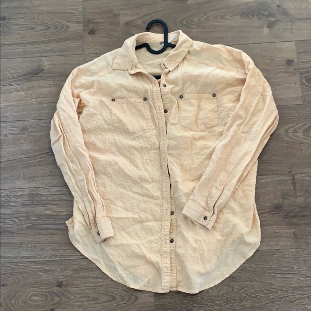 Free People Cream Oversized High Low Button Down Tunic Shirt XS